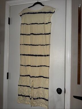 Cream and Black Striped Maxi Dress - Casual Sleeveless